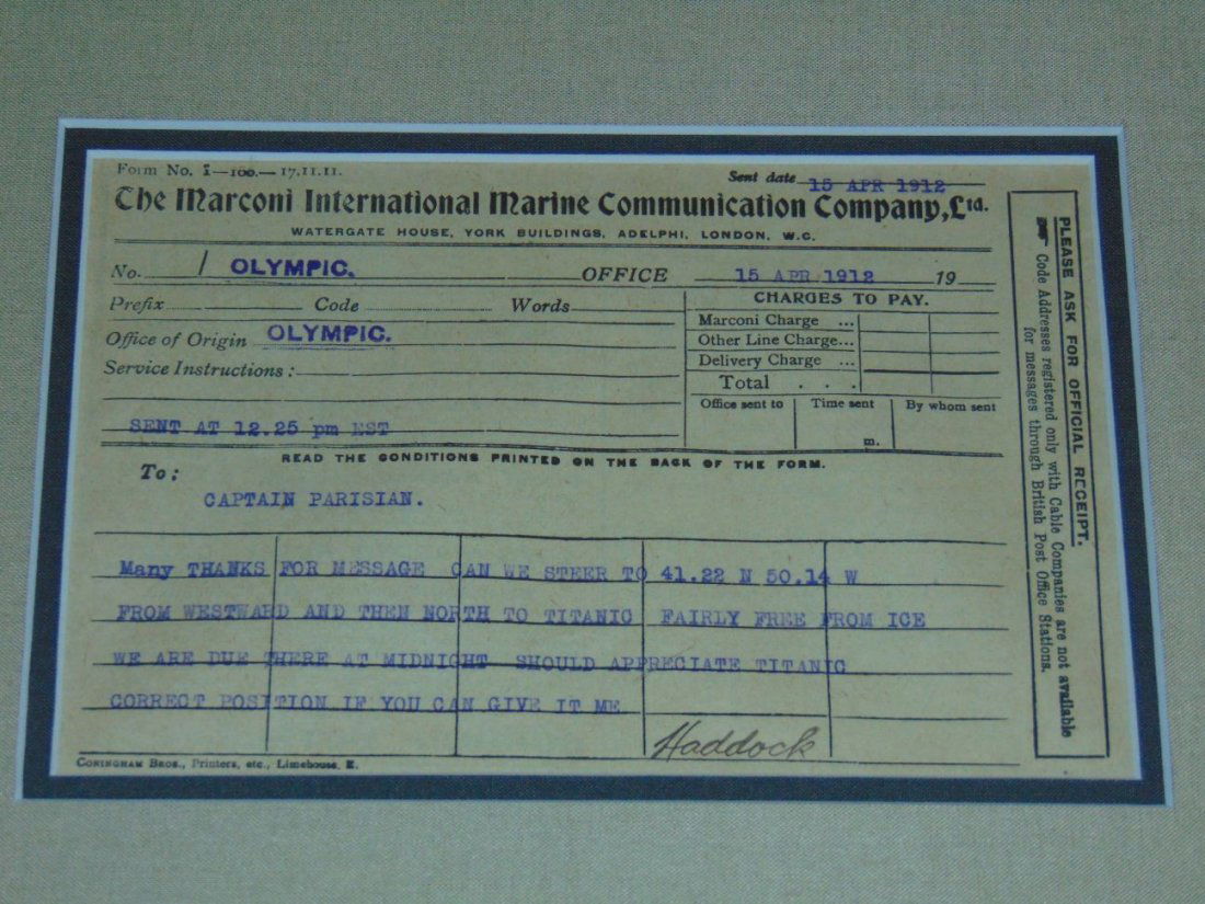 1912 Titanic Disaster Marconi Message (1 of 2)
