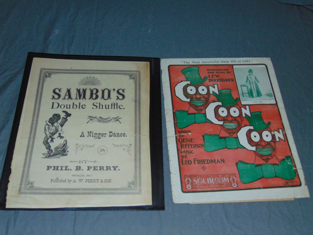 2 Pc Black Americana Sheet Music: Includes Coon, Coon, Coon, and Sambo's Double Shuffle. Both show overall wear with tears, creases, pieces missing, etc.