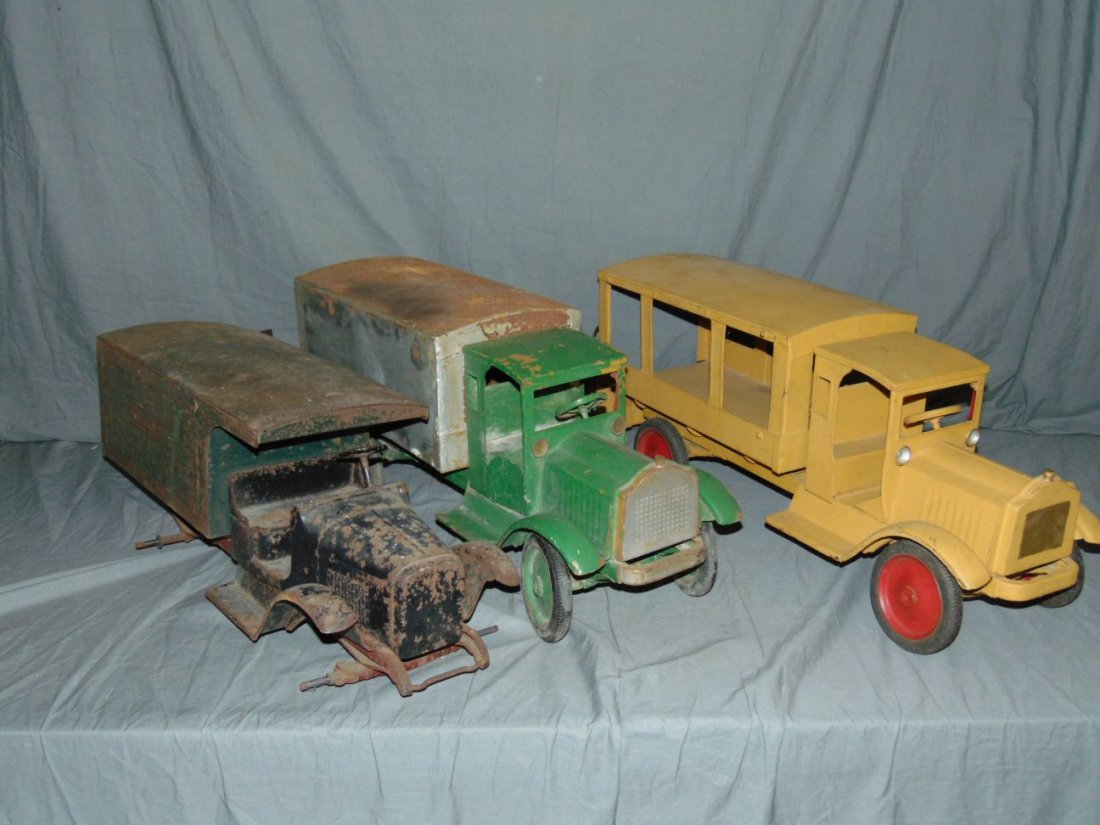 Three Circa 1920's Pressed Steel Trucks.: All Restoration Projects includes Buddy L.