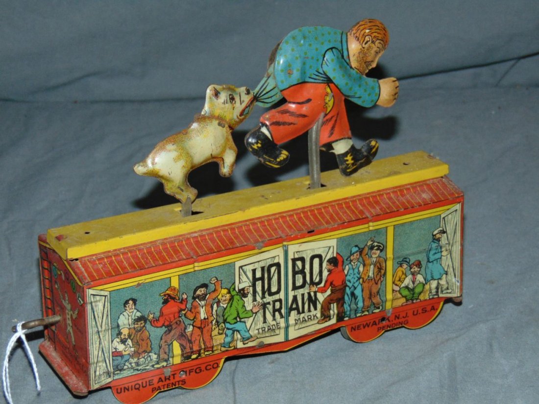 Unique Art Tin Litho Windup Hobo Toy Train (1 of 3)
