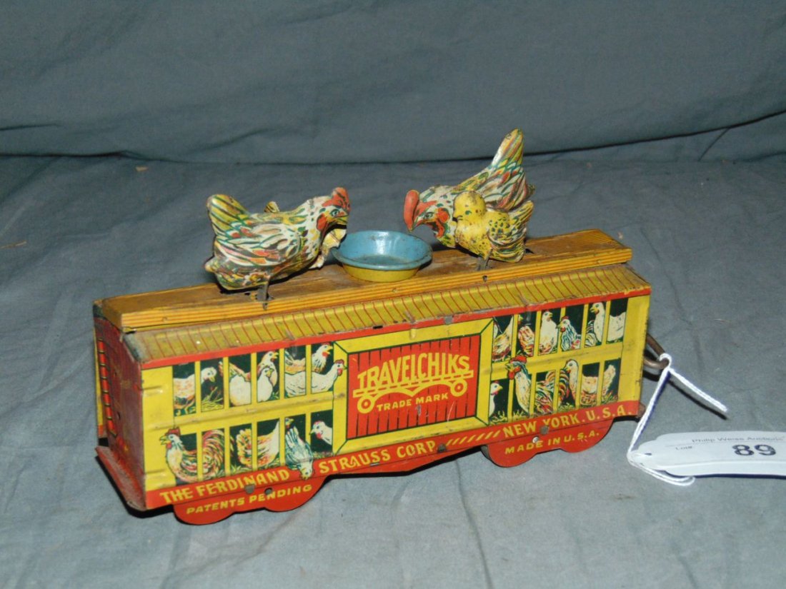 Strauss Tin Litho Windup Travelchiks Toy Train (1 of 2)