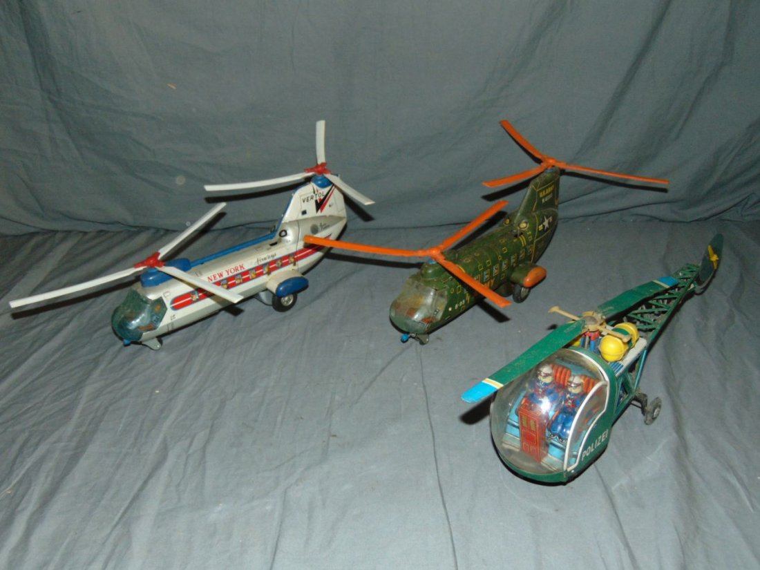 3 Tin Litho Battery Operated Toy Helicopters (1 of 5)