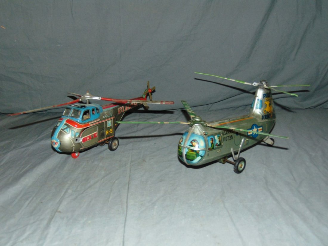 2 Tin Lithographed Toy Helicopters (1 of 3)