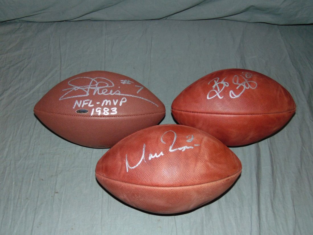 Lot of 3 Autographed Footballs, Theismann/Ryan: Lot consists of (3) autographed footballs. Includes Matt Ryan with PSADNA cert, Bo Scaife with PSADNA cert, and Joe Theismann with hologram sticker from TriStarProductions.com