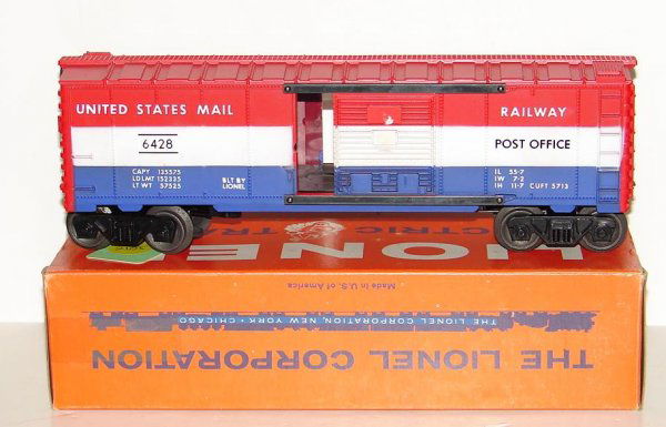 LIONEL 6428 US MAIL BOXCAR IN ORIGINAL BOX US MAI: LIONEL 6428 US MAIL BOXCAR IN ORIGINAL BOX US MAIL BOXCAR, TRIPLE NUMBERED BOX WITH 2 LABELS. CONDITION: C-10 US MAIL BOXCAR, TRIPLE NUMBERED BOX WITH 2 LABELS. CONDITION: C-10