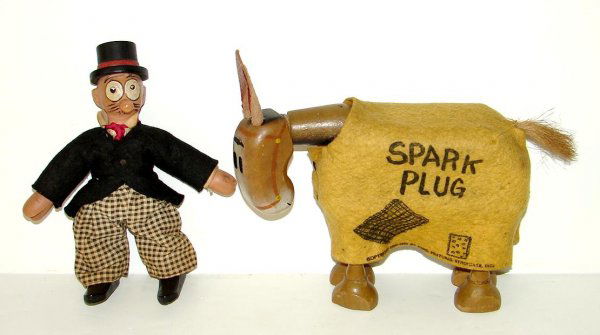 SCHOENHUT. LOT OF TWO.: BARNEY GOOGLE AND SPARK PLUG. THE PAIR IS IN EXCELLENT ORGIGINAL CONDITION. CLOTHING IS IN VERY FINE CONDITION. ALL ORIGINAL. LABELS STILL INTACT.