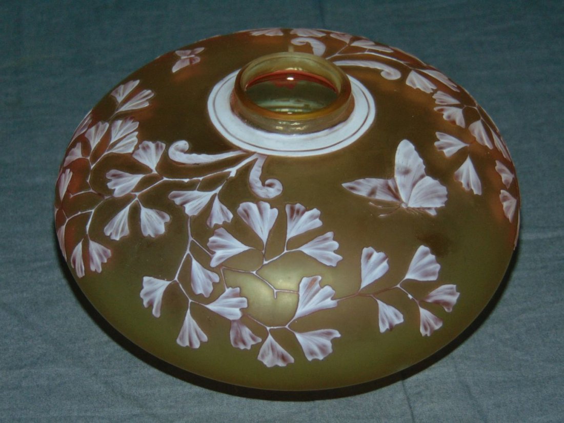 Thomas Webb Art Glass Cameo Bottle w/ Butterflies: Unsigned. Approx. 3.5" high x 5.25" diameter. Pink petals and butterflies.