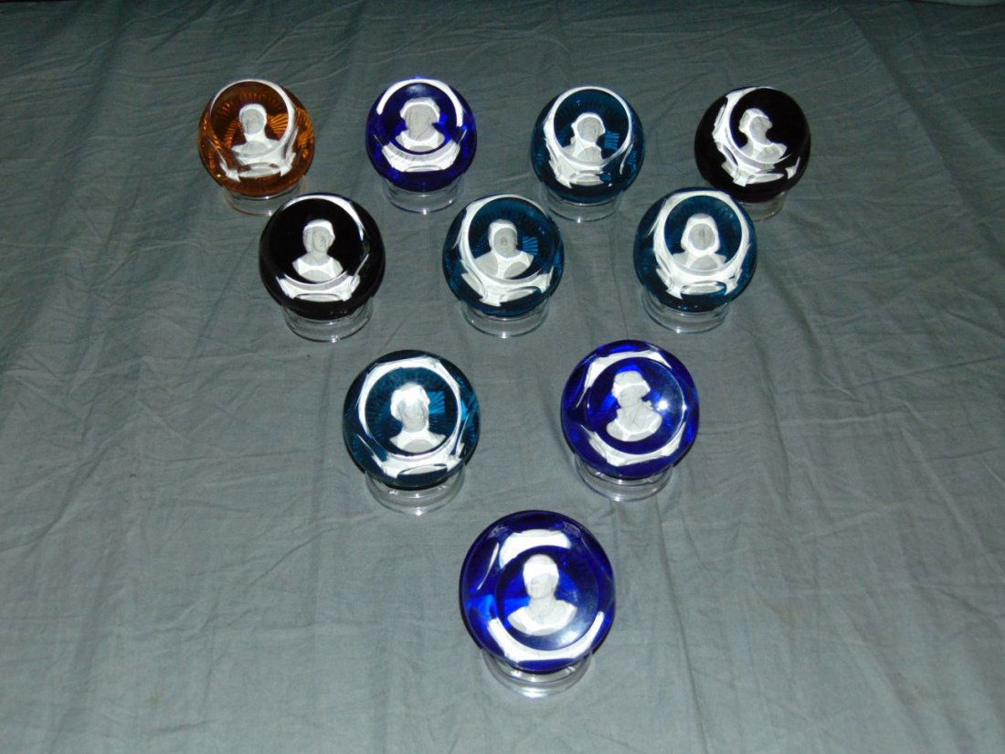 Baccarat Sulphide Paperweights. Lot of 10. (1 of 4)