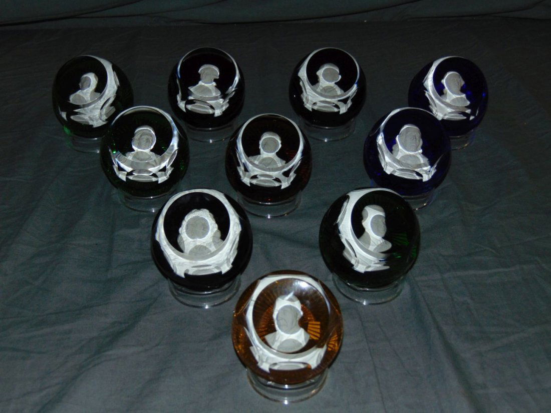 Baccarat Sulphide Paperweights. Lot of 10. (1 of 4)
