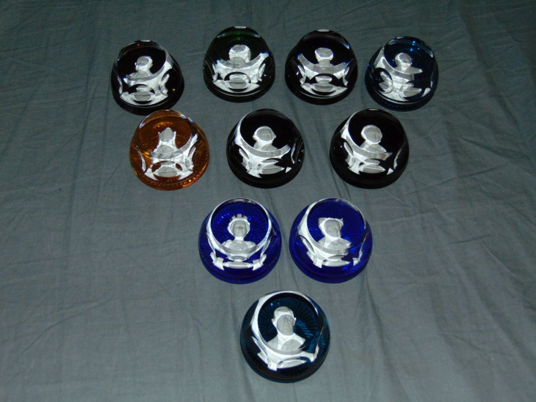 Baccarat Sulphide Paperweights. Lot of 10. (1 of 4)