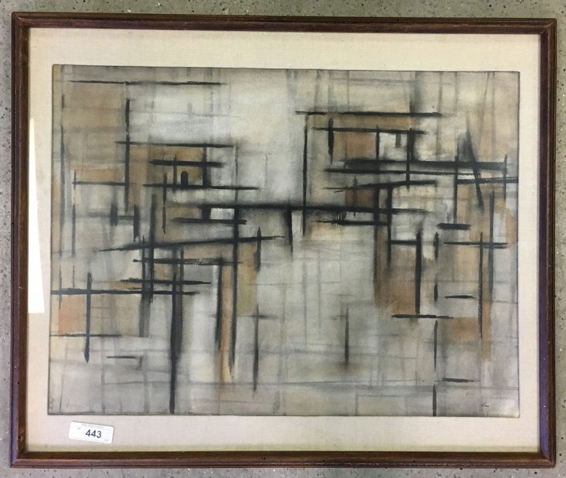 Michael Loew (1907 - 1985), Watercolor on Board: Lot consists of an abstract watercolor on board by Michael Loew. Signed lower right. Sight seen approx. 28" x 21", overall frame size approx. 35" x 28".