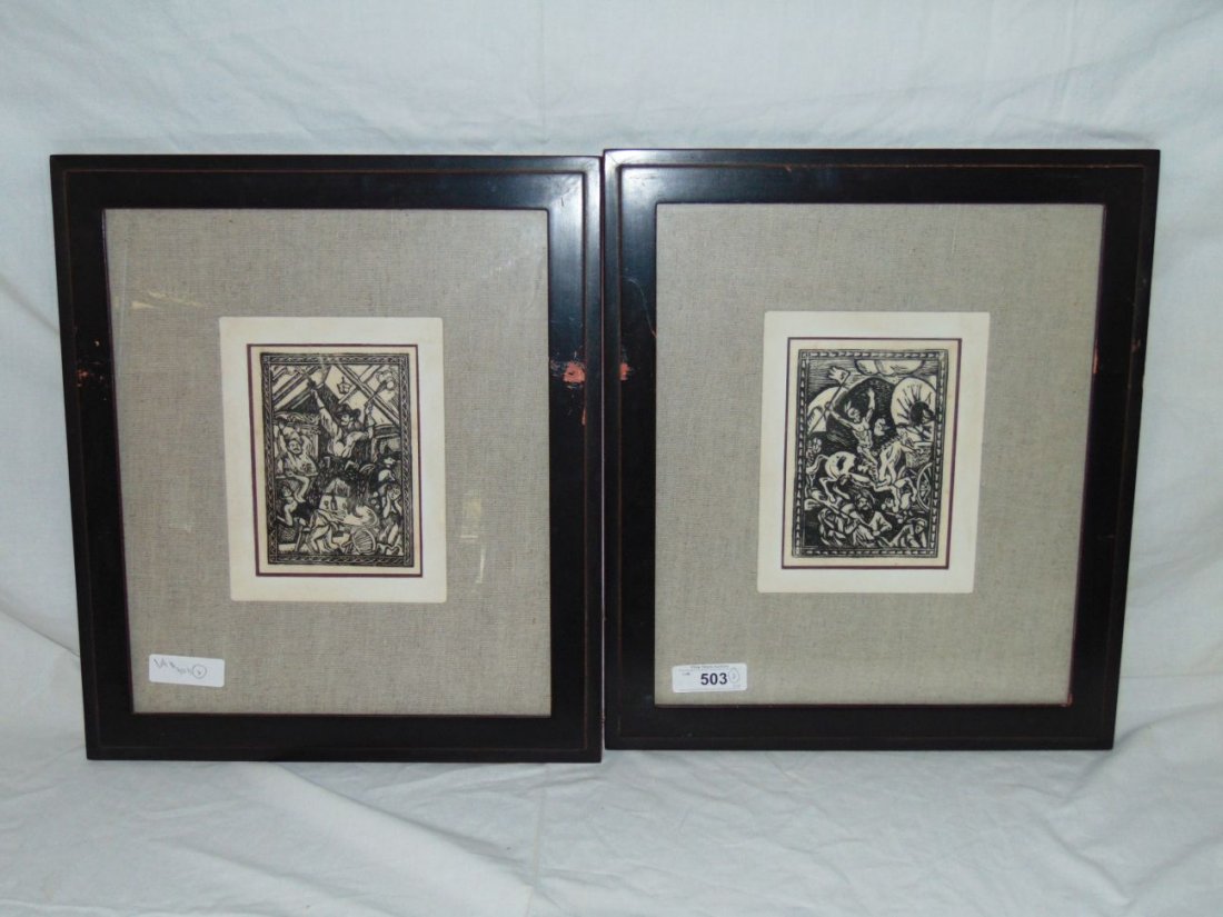 Pair of Linocuts, Attributed to Reginald Marsh: Lot consists of a pair of Linocuts, attributed to Reginald Marsh. Image size seen on each approx. 5.5" x 7".