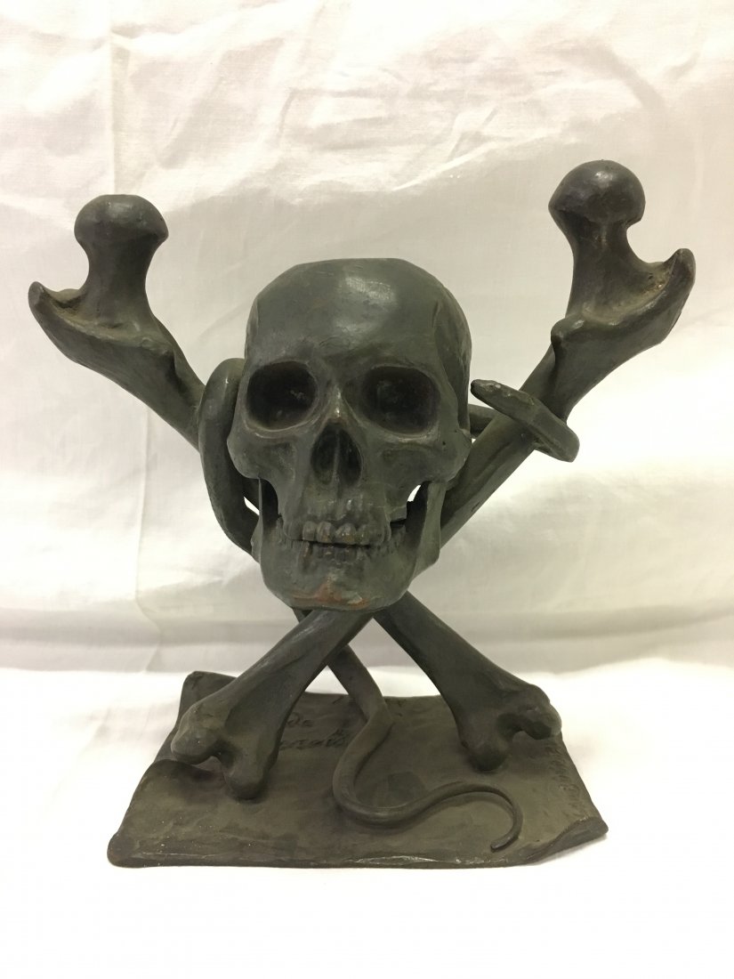 Bronze Skull and Cross Bones Ink Well. (1 of 5)