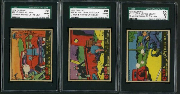 G-MEN 1936 GUM INC. CARD LOT OF 3.