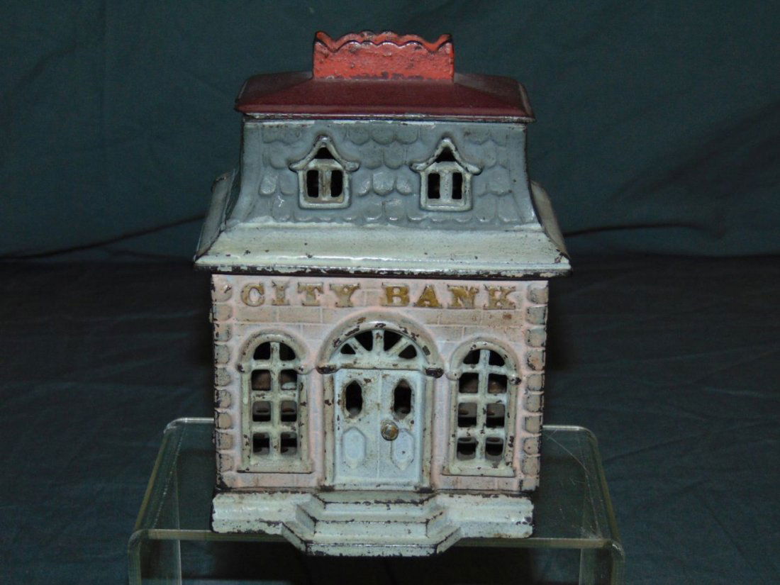 Rare. City Bank Cast Iron Still Bank. (1 of 5)