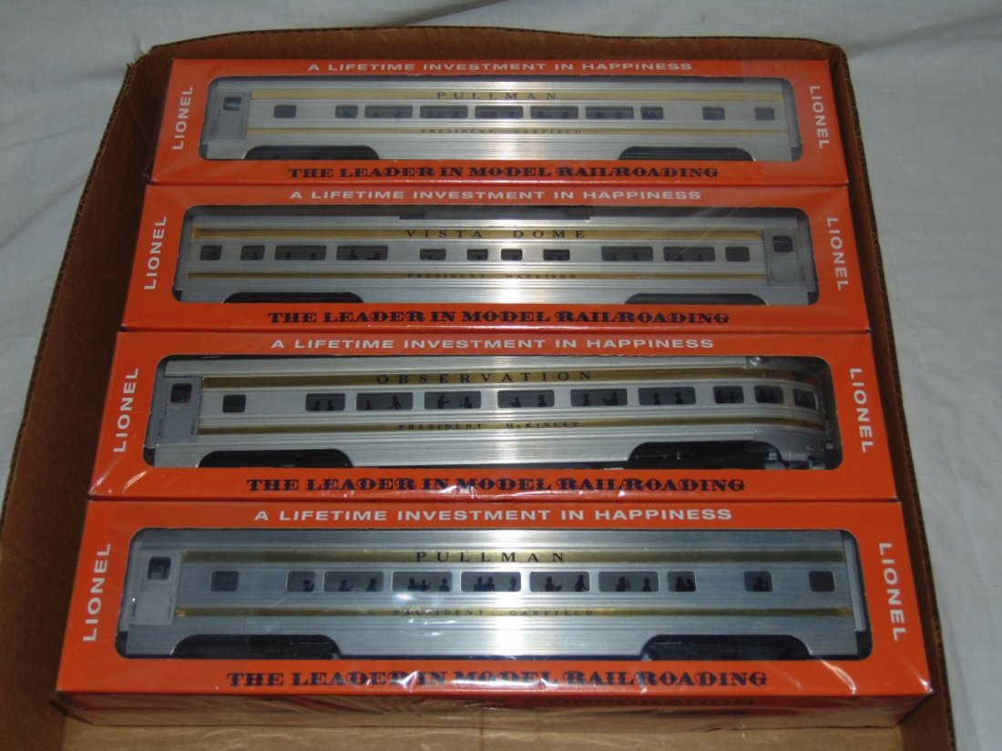 Lot of 4 Presidential Passenger Cars: Repro boxes. Includes (2) 2521 Pullmans, 2522 Vista Dome, and 2523 Observation.