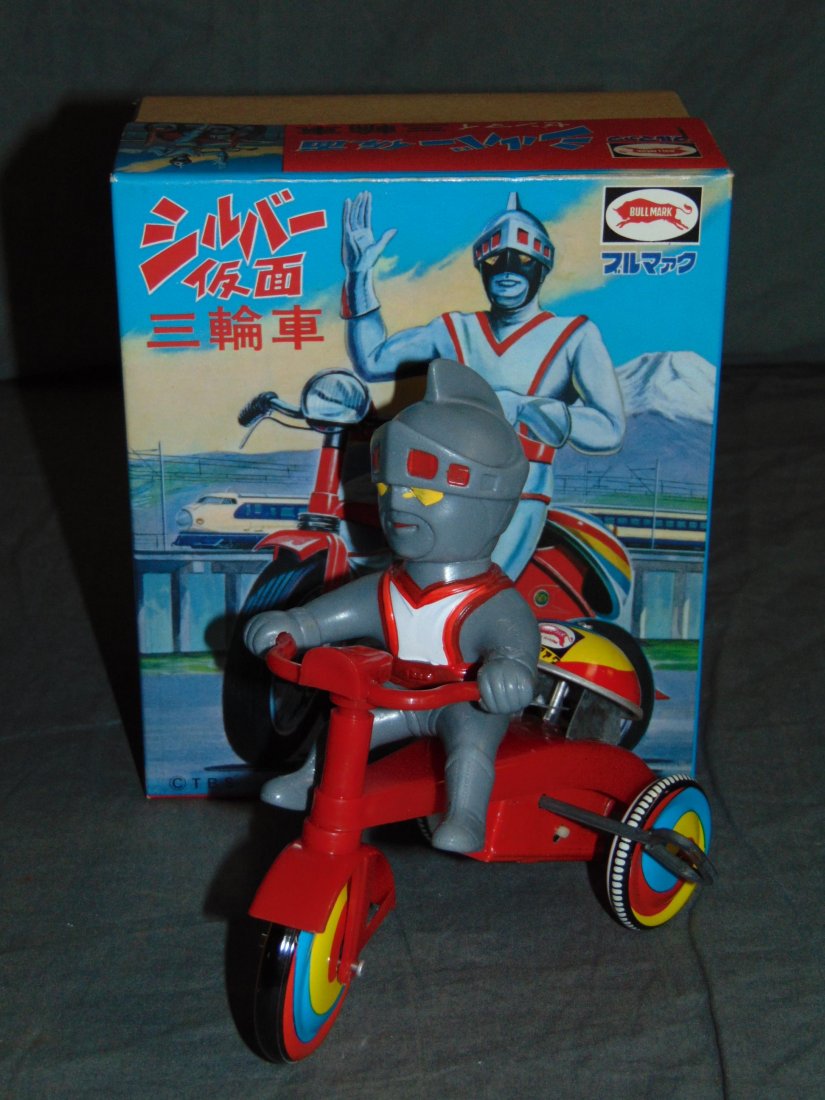 MIB 1970's Bullmark Silverman Tricycle, Japan: Mint in box, tin lithographed windup, Silverman tricycle by Bullmark, 1970's Japan. Working condition. Approx. 5.5" x 5.5". Comes in the original box.