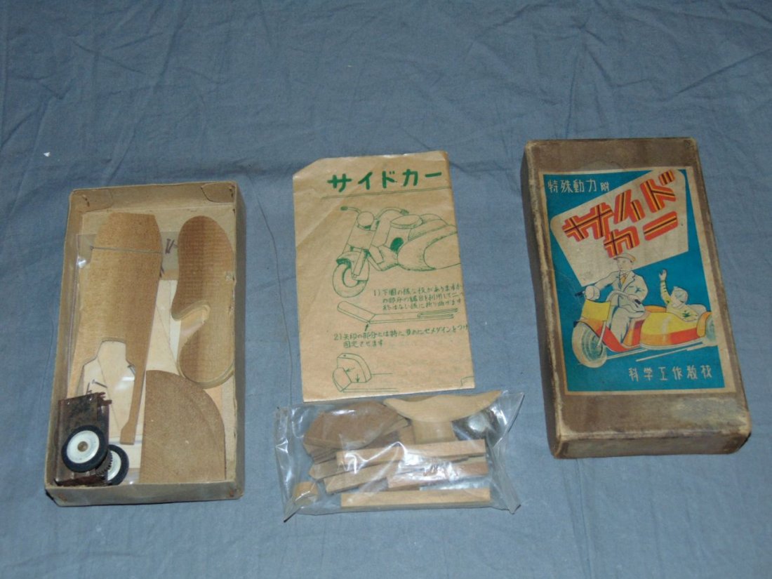 Early Wood Motorcycle & Sidecar Model Kit, Japan (1 of 5)