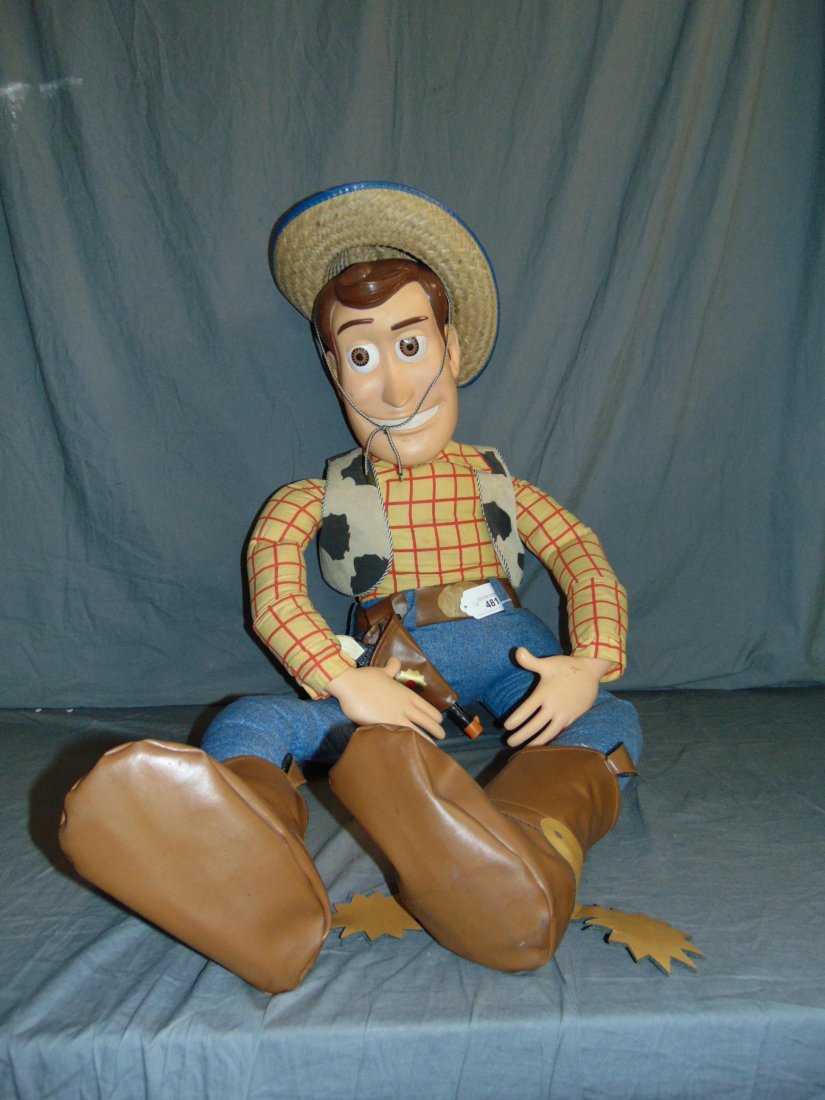 Toy Story "Woody" Lifesize Story Display: Approx. 48" tall. Hard plastic face and hands. Needs a quick cleanup.