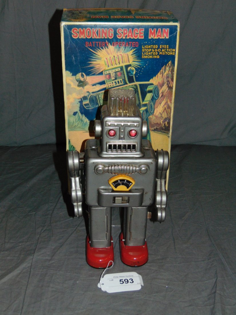 Tin Litho Linemar Smoking Space Man Robot Japan (1 of 9)