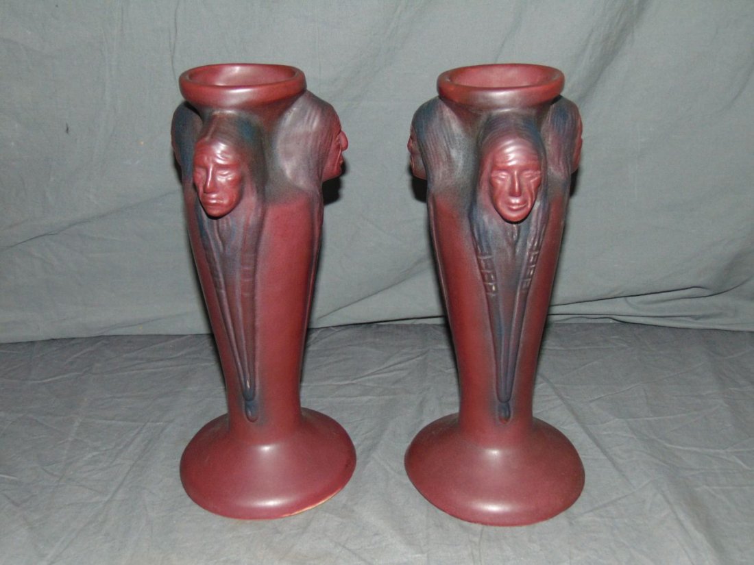 Van Briggle Indian Head Vase. Pair. (1 of 5)