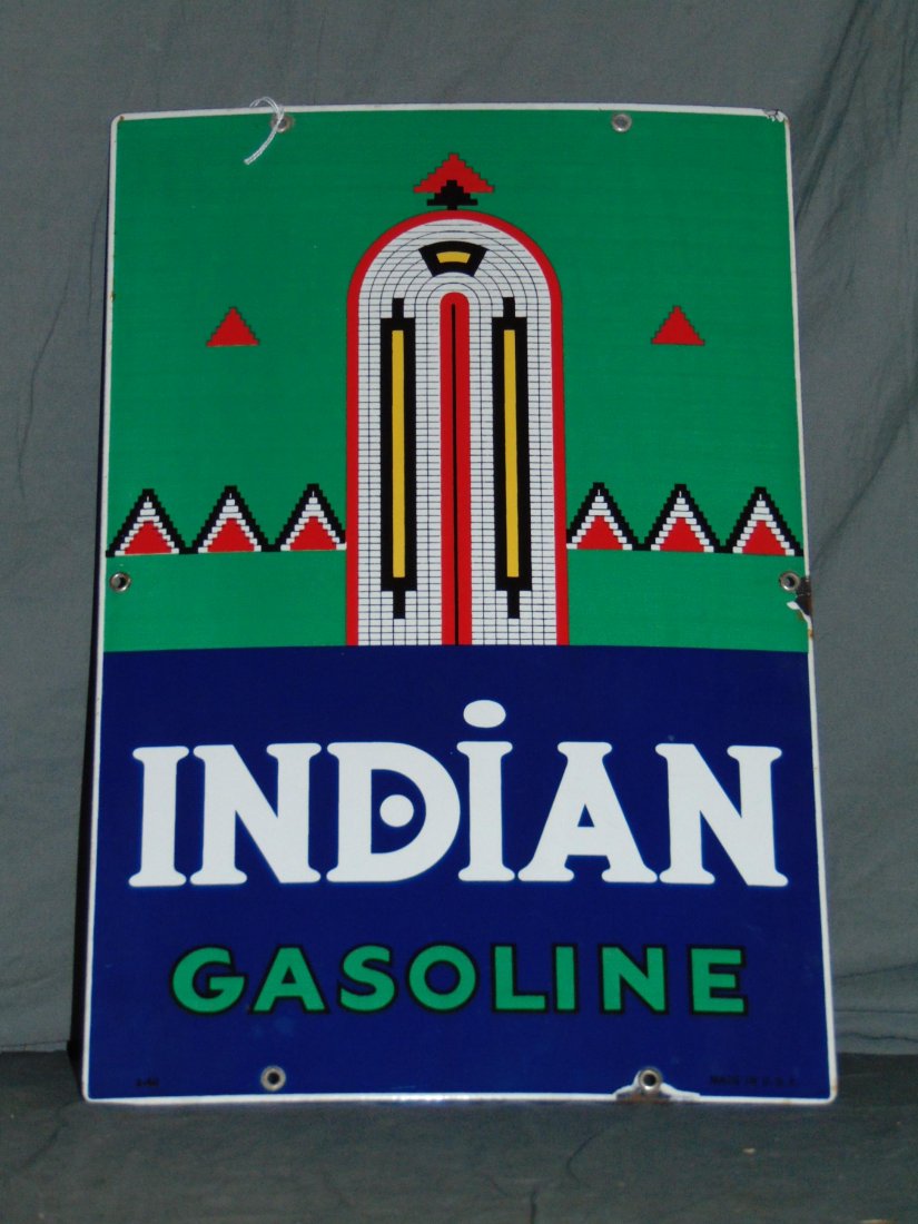 Indian Gasoline with Logo Porcelain Sign (1 of 4)