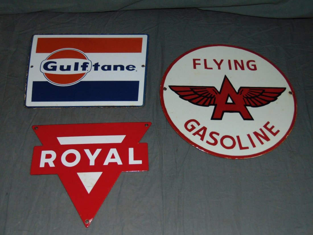 3 Porcelain Gas Signs, Flying A, Royal & Gulftane (1 of 5)