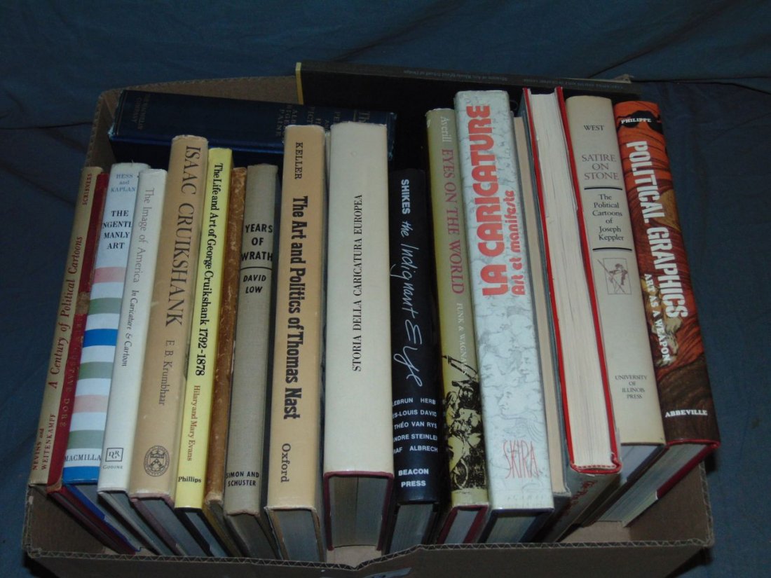 Political Cartoon and Caricature Book Lot.: 21 volumes most Hard cover includes works about Nast, Cruickshank, Boardman Robinson, Low, Keppler and others. Includes Paine. Thomas Nast 1st edition. Nice Group.