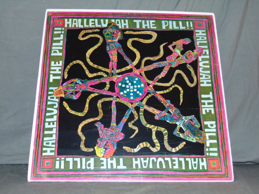 1967 HALLELUJAH THE PILL!! Head Shop Poster: Approx. 22" x 22". Poster art by Mari Bianca Tepper, copyright 1967 American Newsrepeat Co. Image depicts a star design made up of embracing couples. Some wear with creases, light edge tears, etc.