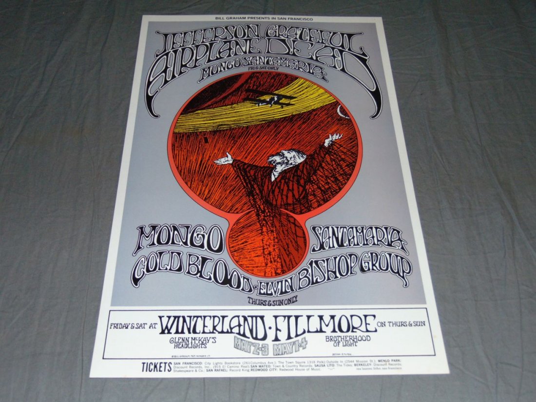 Grateful Dead Fillmore Concert Poster BG171: Grateful Dead Fillmore Concert Poster BG171, BIll Graham Presents in San Francisco, w/ Jefferson AIrplane, Mongo SantaMaria, Cold Blood, Elvin Bishop Group, May 2-4, 1969, art by Randy Tuten, 14" x 21