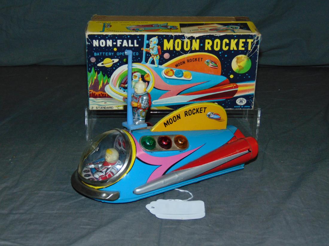 Boxed Tin Litho Non Fall Moon Rocket Toy Japan (1 of 9)