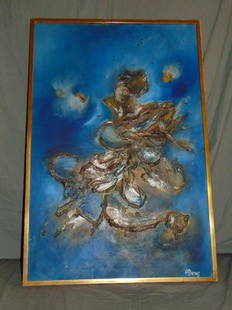 Agnes Denes (born 1938) Oil on Canvas.: 23 1/2" x 36" Abstract signed lower right. Titled "Hydra 3"