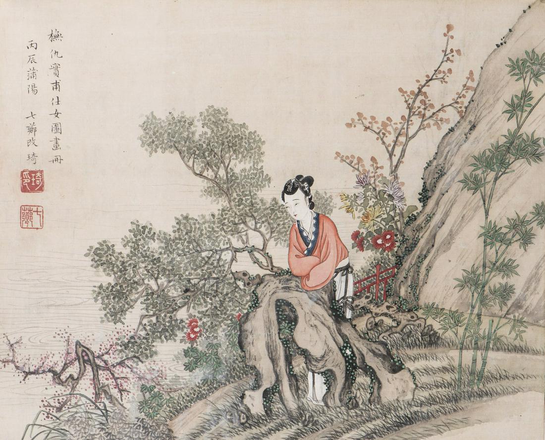 GAI QI (1773-1828), COURT LADIES: Ink and color on paper, hanging scroll. PROVENANCE: Collection of Zhao Erfeng (1845-1911). Collection of Brian Lander Louise (1896-1939), acquired in Shanghai during the 1920s or early 1930s, whilst e