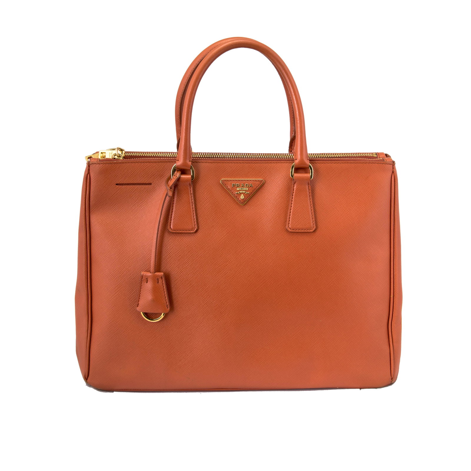 PRADA SAFFIANO MEDIUM GALLERIA DOUBLE ZIP TOTE ORANGE: Prada saffiano medium galleria double zip tote. H25x39x15cm.