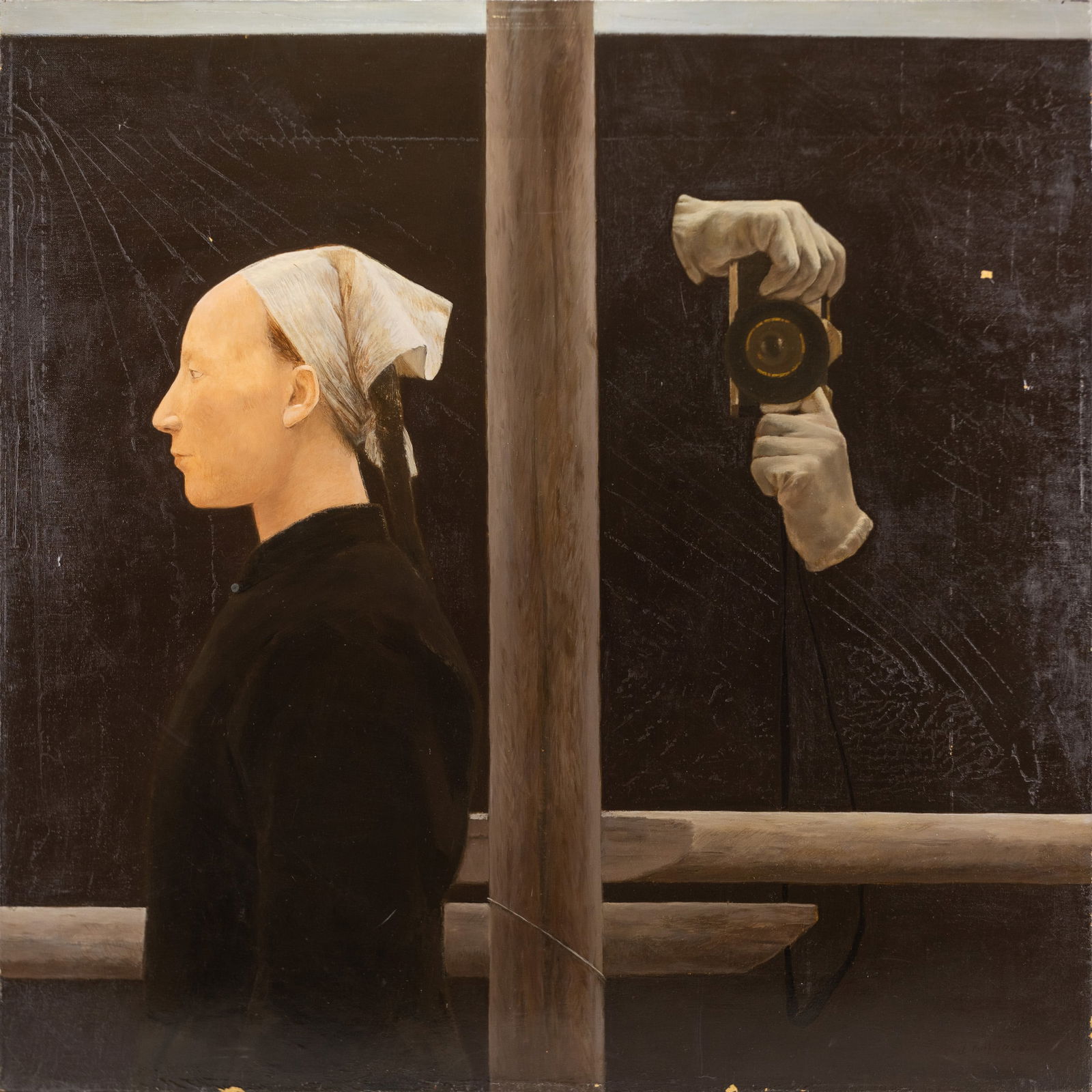 Zhang Zhengang (Chinese, b. 1953), Camera Portrait: Zhang Zhengang (Chinese, b. 1953), Camera Portrait, oil on canvas, signed and titled on label verso.Overall 31 1/2"h x 31 1/2" w (79.7 x 79.7 cm)Provenance: Property from an estate in CTCond