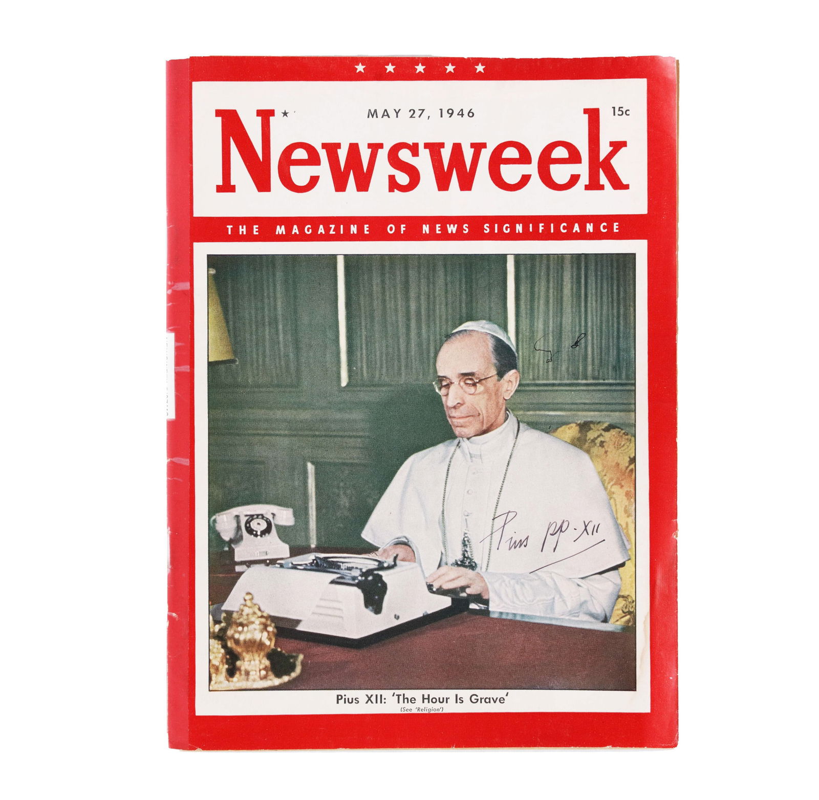 NEWSWEEK MAGAZINE (MAY 27, 1946) BEARING POPE PIUS XII SIGNATURE (1 of 3)
