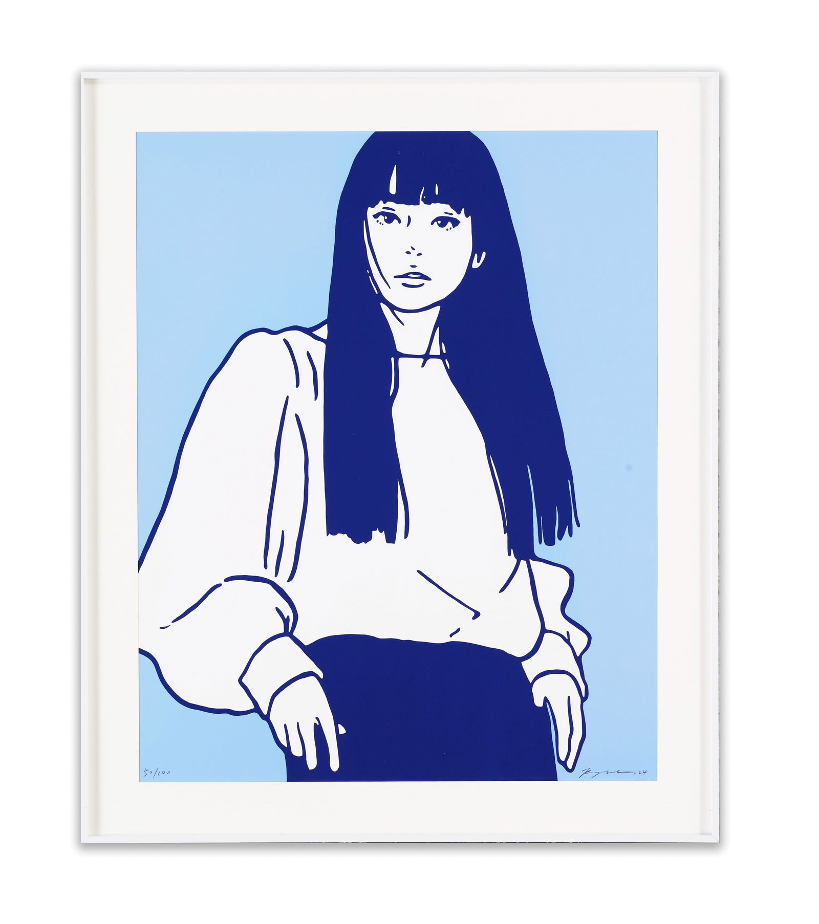 KYNE, ATTRIBUTED TO, PRINT 'UNTITLED: PORTRAIT IN BLUE': Print titled 'Untitled: Portrait in Blue'. Dimensions: Outer frame size: 70 x 50 cm. Note: This work serves as a prime example of Kyne's refined aesthetic, which bridges the gap between traditional Ja