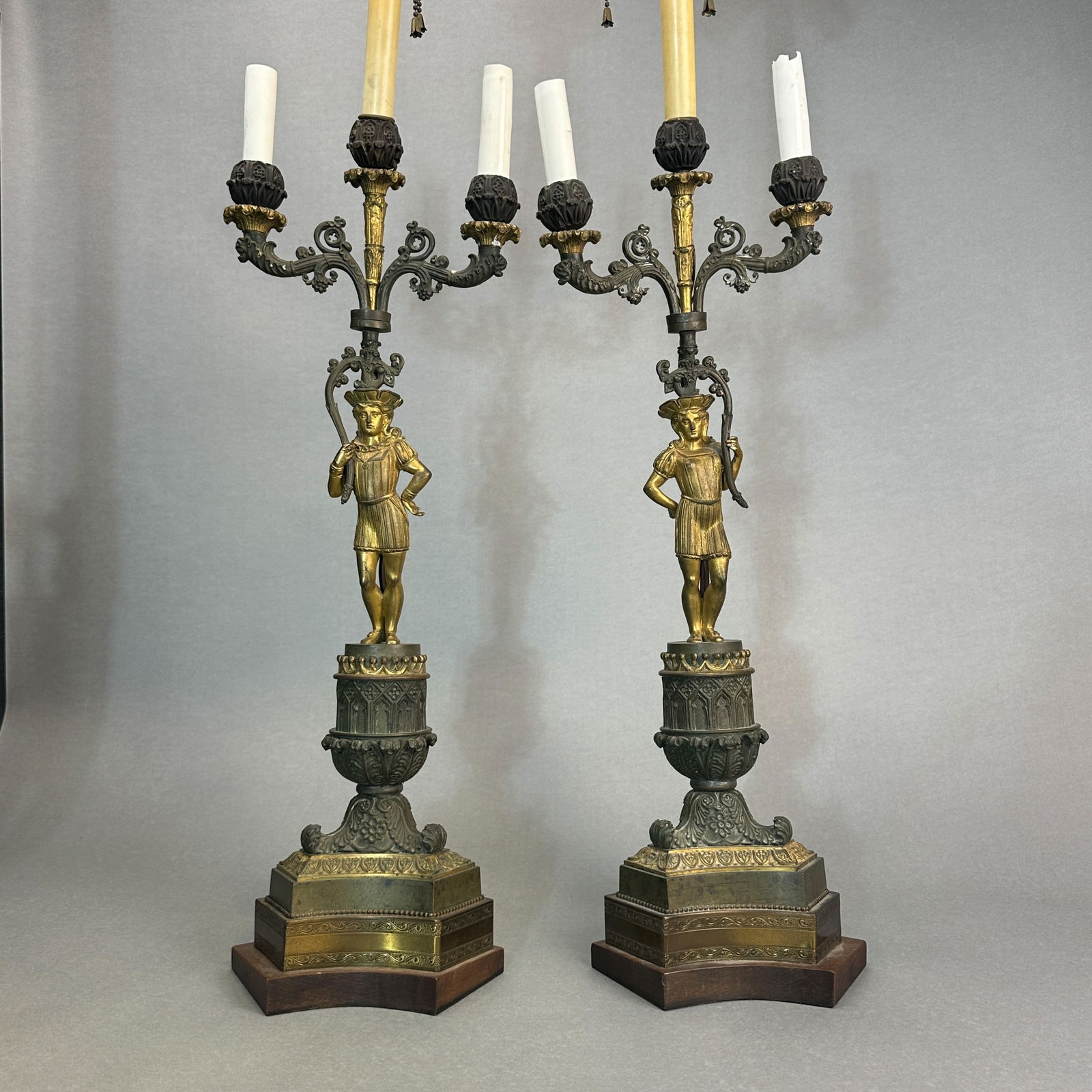 PAIR FRENCH GILT BRONZE FIGURAL LAMPS (1 of 9)