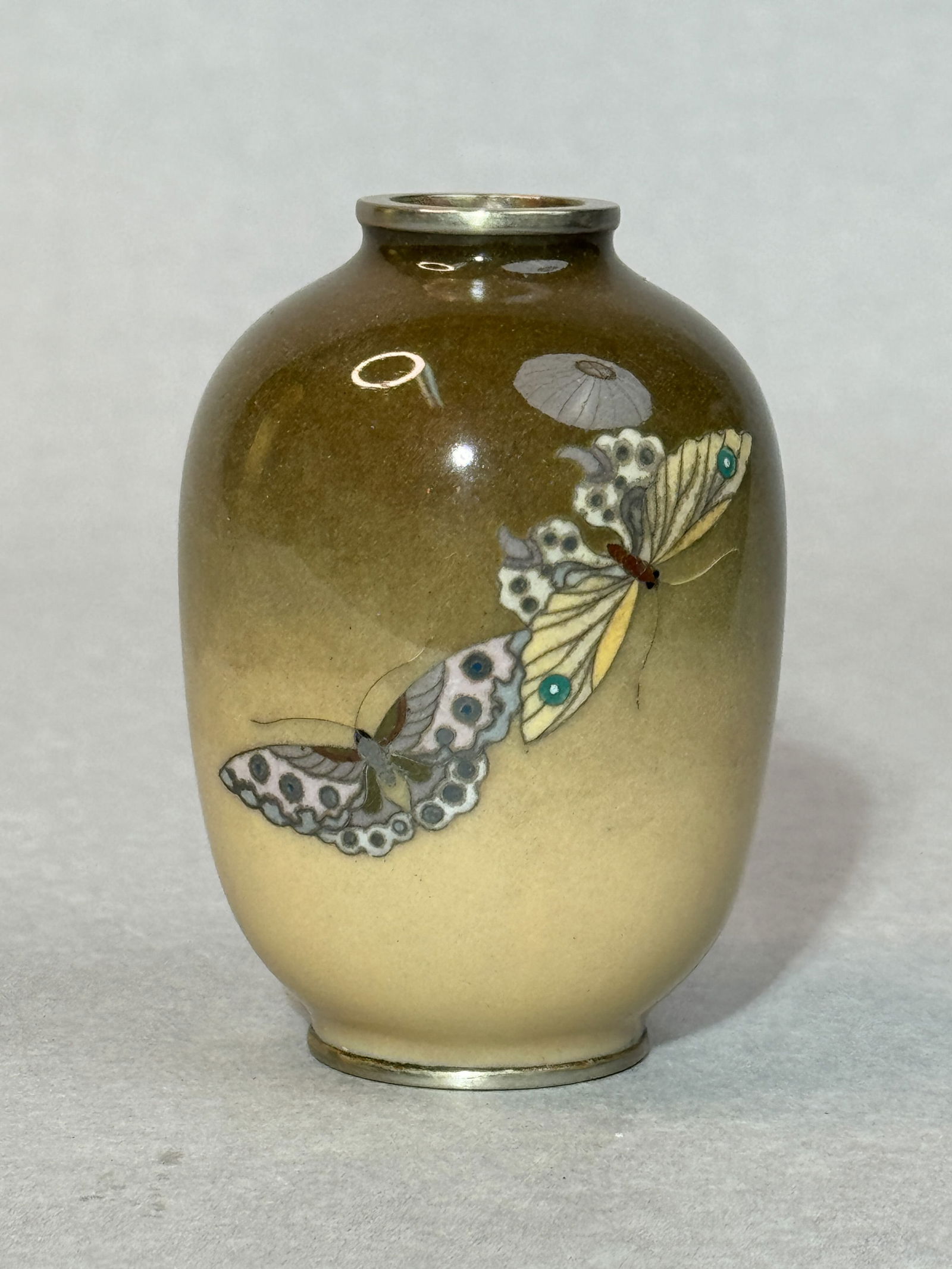JAPANESE MINIATURE CLOISONNE VASE WITH BUTTERFLY SCENE (1 of 9)