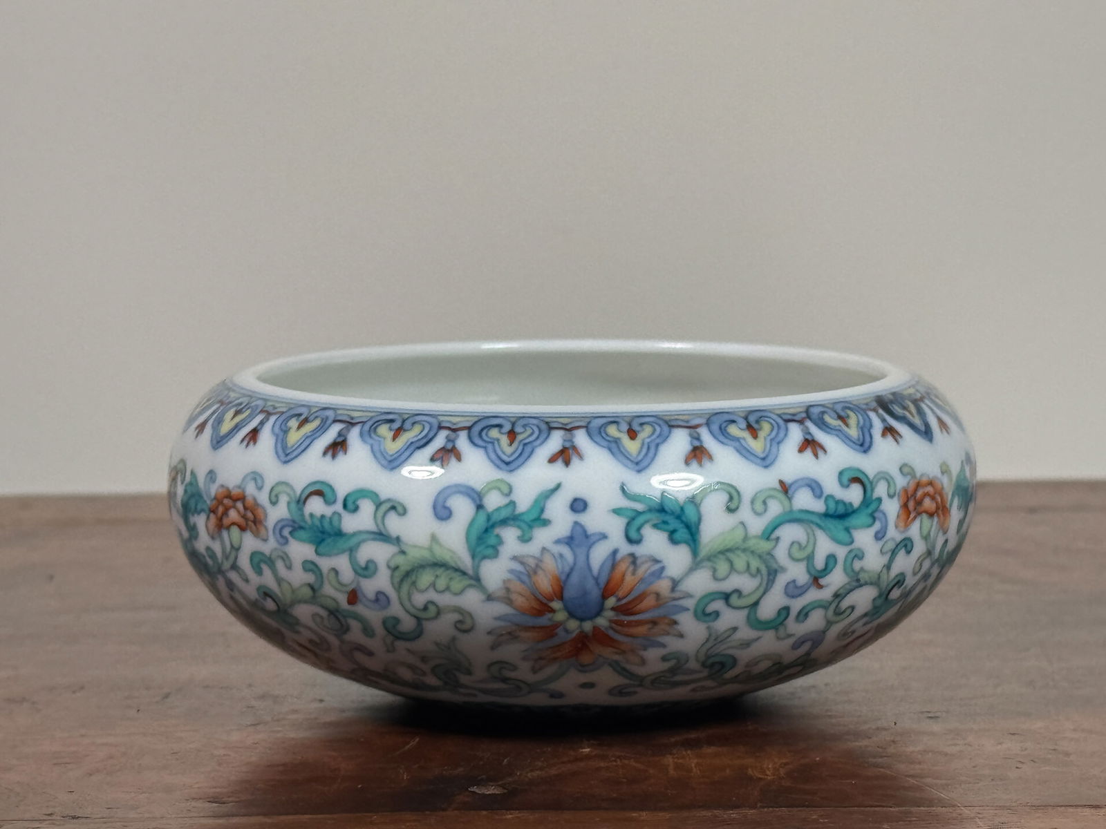 CHINESE DOUCAI PORCELAIN MONK BOWL: Chinese Doucai glazed porcelain monk bowl. Dimensions: Diameter: 5.5 in. Note: This item is in New York, where it can be shipped from.