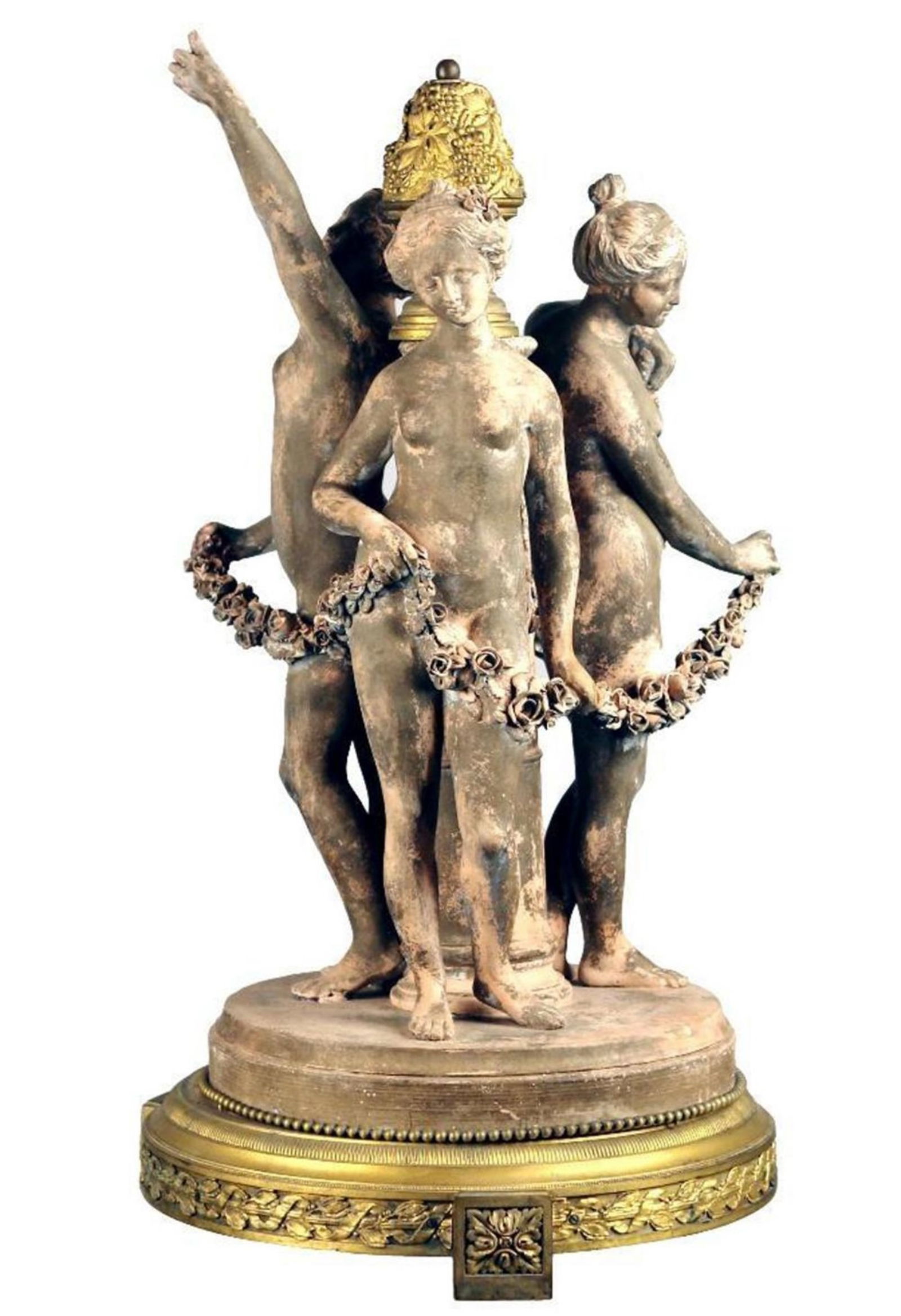 ANTIQUE CONTINENTAL TERRACOTTA SCULPTURE WITH GILT BRONZE STAND (1 of 9)