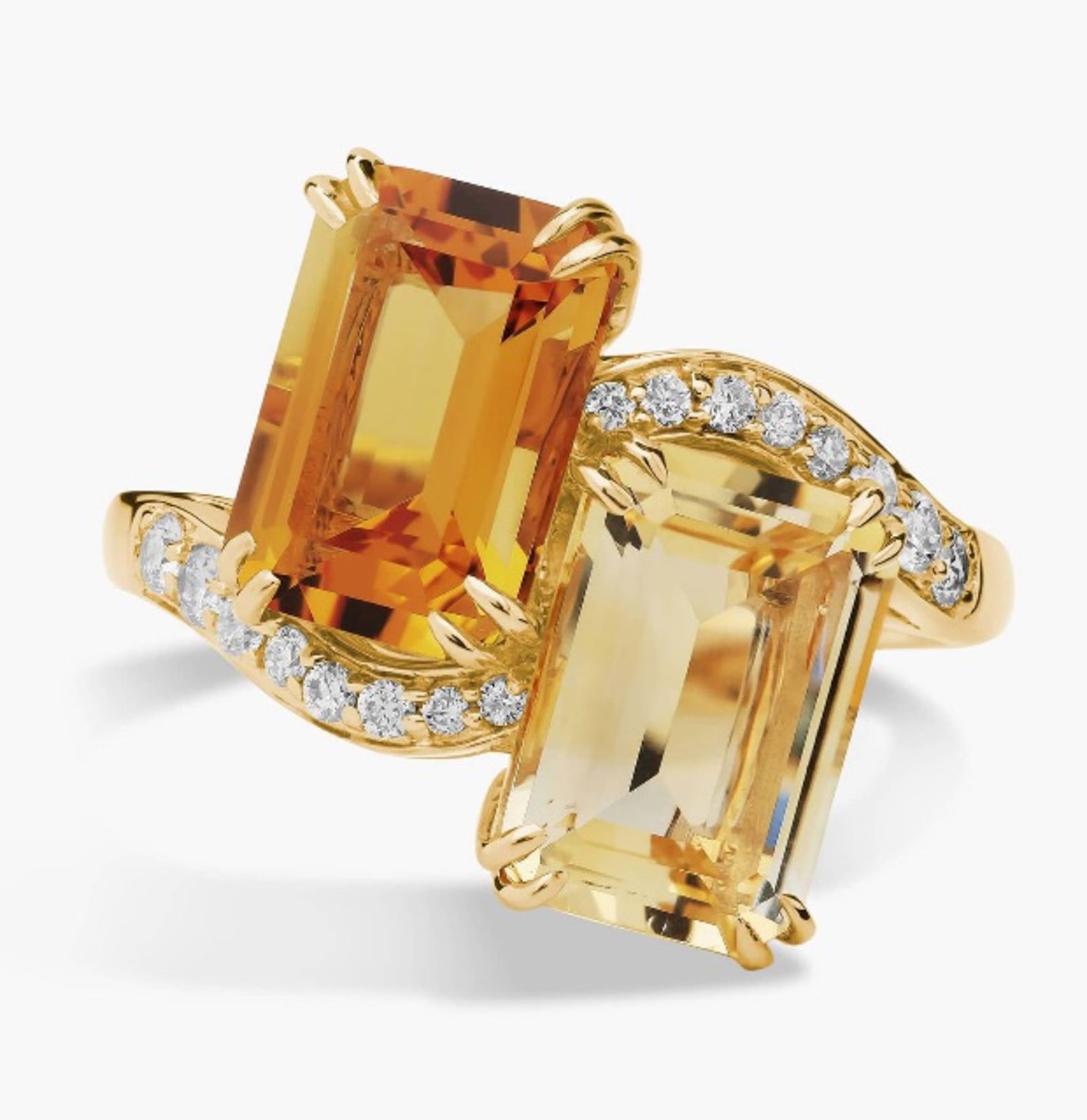 EMERALD CUT CITRINE AND DIAMOND TWO-STONE TOI ET MOI RING IN 14K YELLOW GOLD (1 of 1)