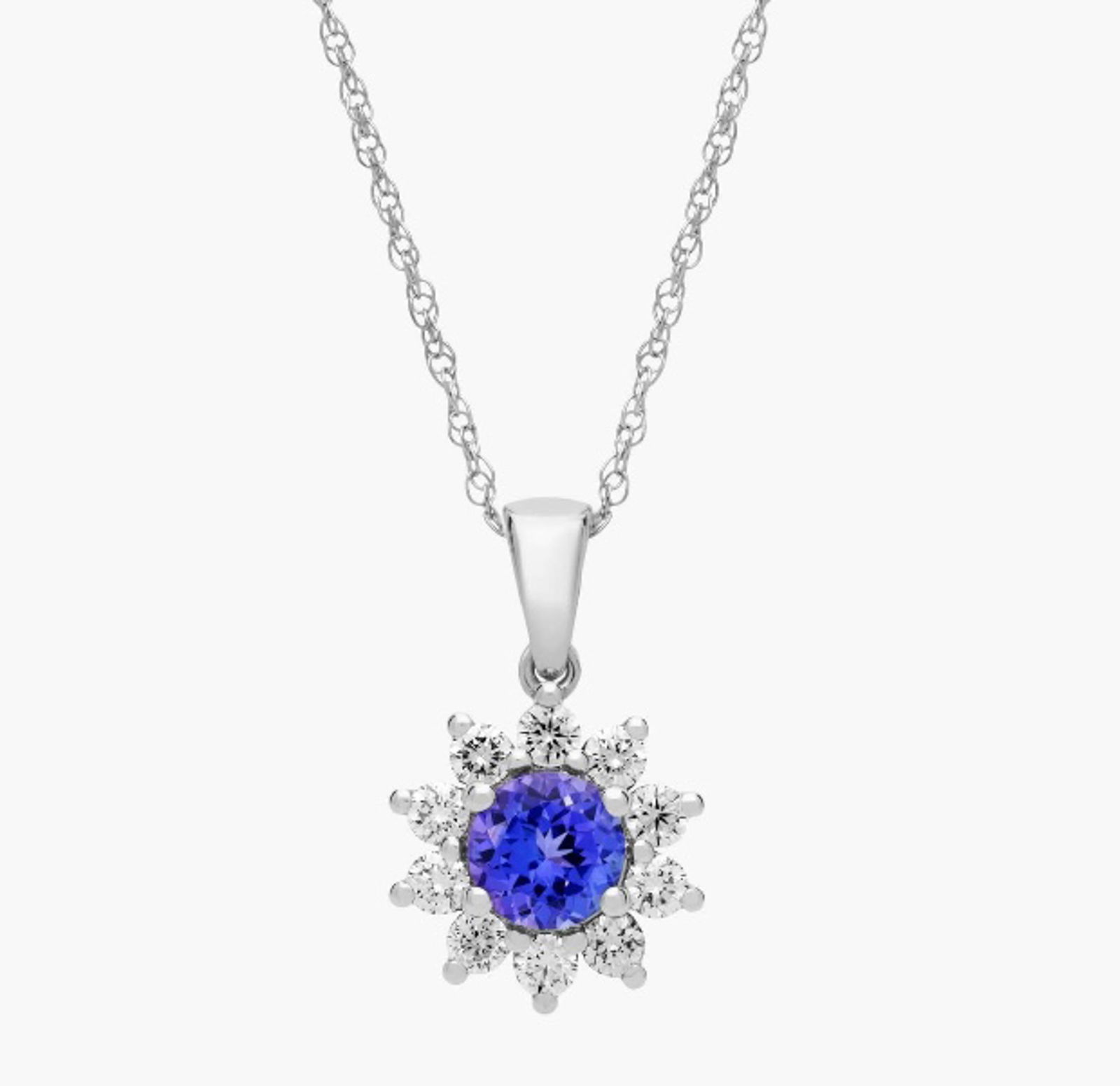 ROUND TANZANITE AND DIAMOND HALO PENDANT NECKLACE IN 14K WHITE GOLD (6MM) (1 of 1)
