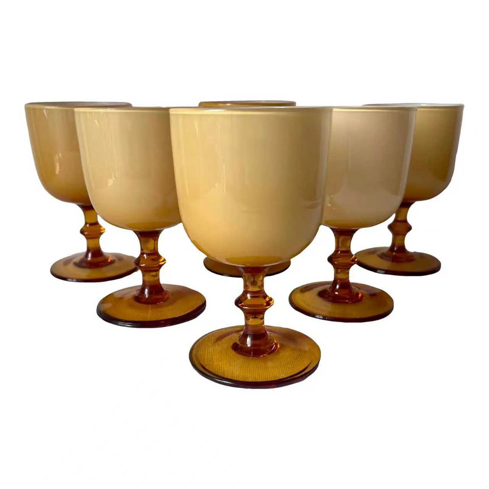 SET OF FIVE AMBER GLASS GOBLETS (1 of 1)