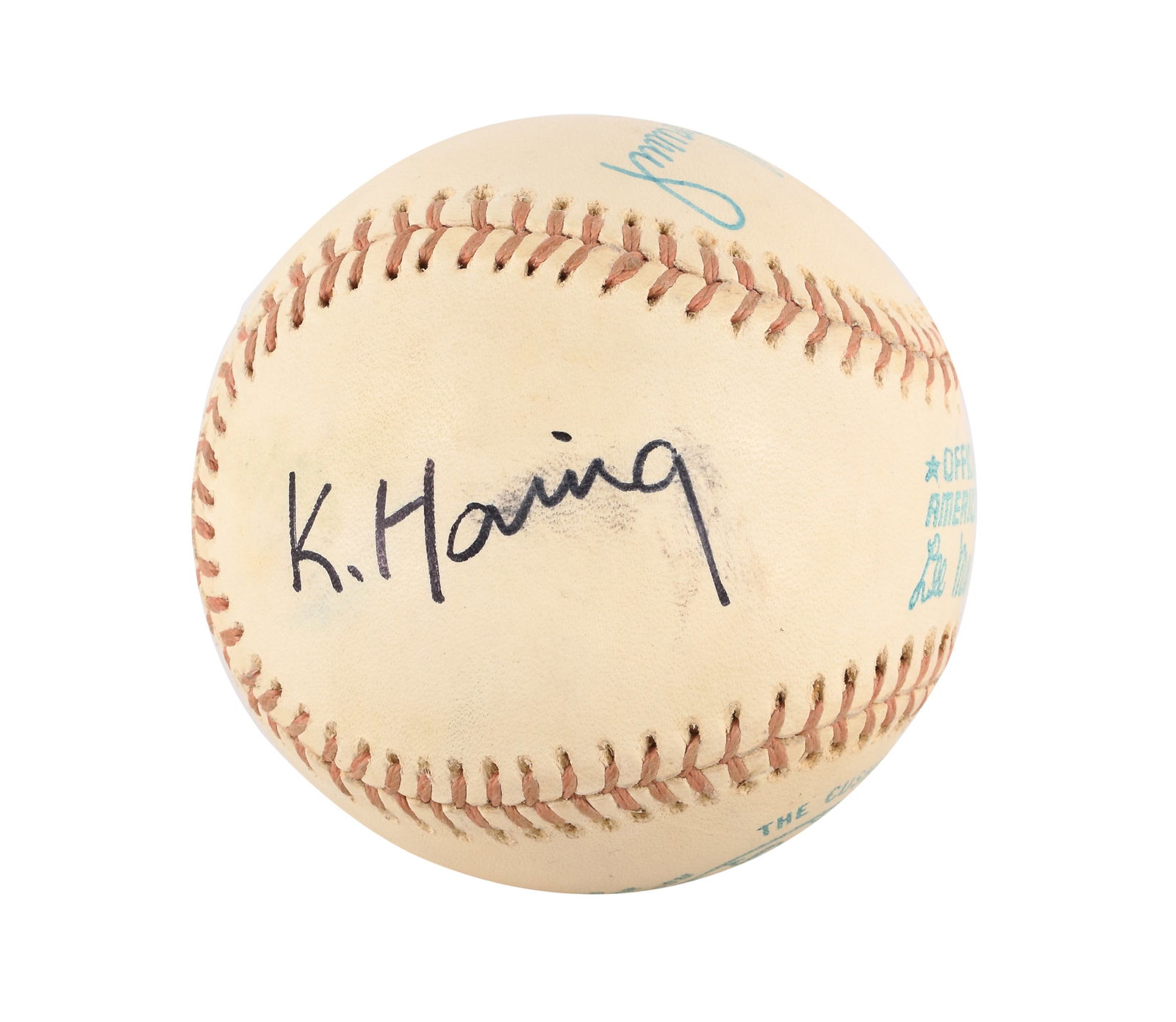 AMERICAN LEAGUE BASEBALL (LEE MACPHAIL ERA) BEARING SIGNATURES READING 'KEITH HARING' AND 'ANDY (1 of 4)