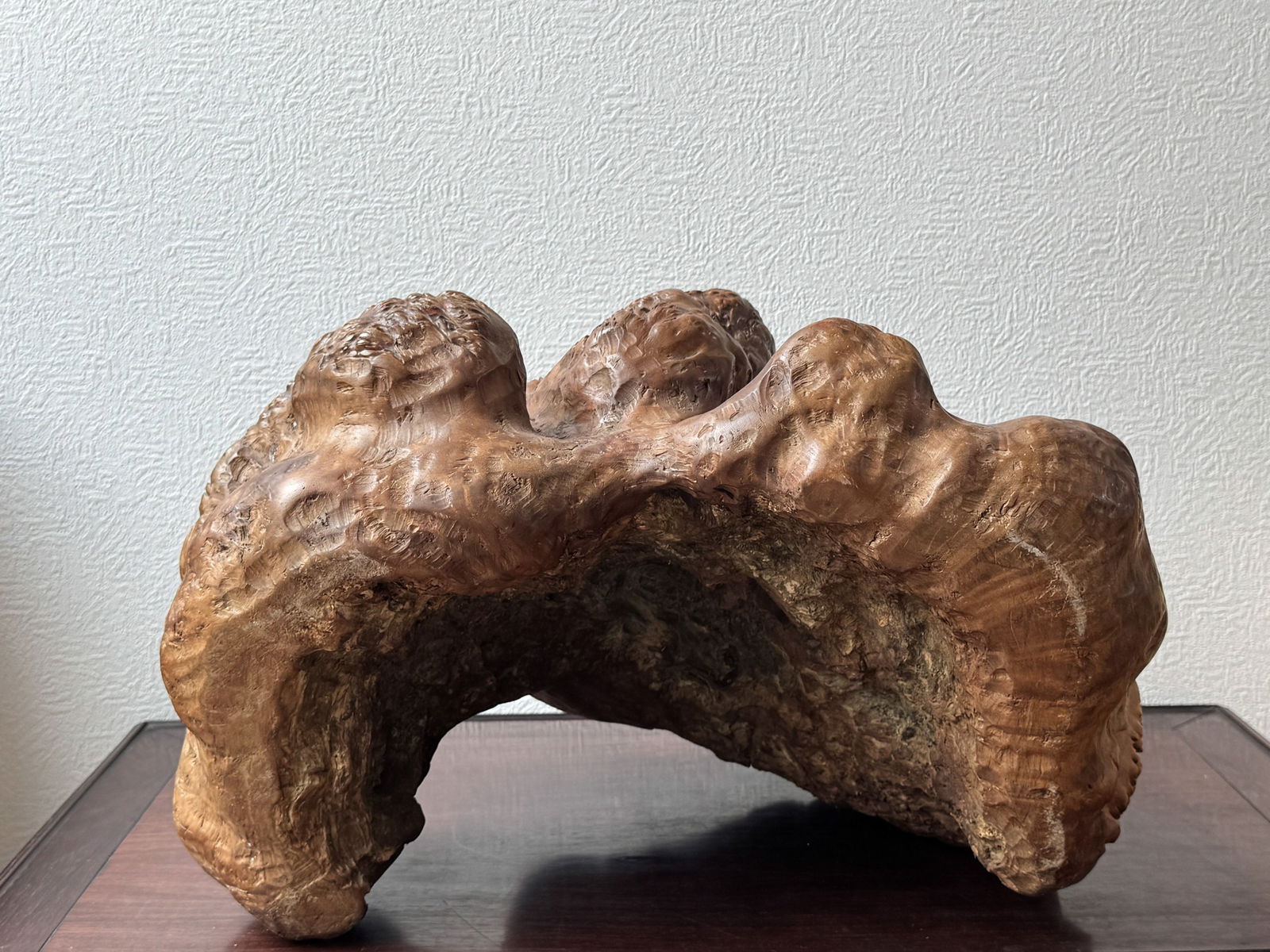 JAPANESE BURLWOOD SCHOLAR OKIMONO: Japanese burlwood scholar okimono.Dimensions: Width: 17 in. (43.2 cm)Note: This item is in New York, where it can be shipped from.