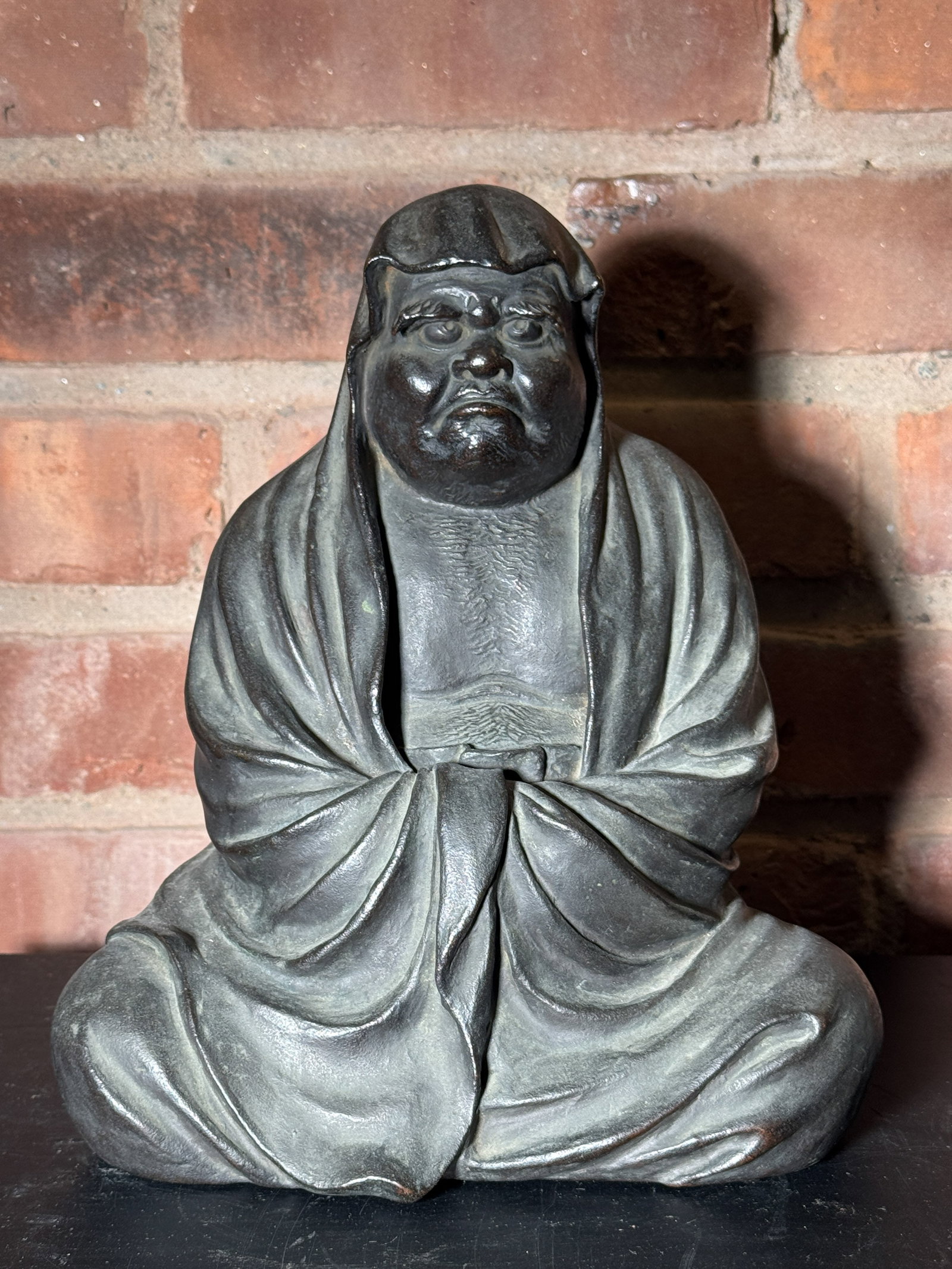 JAPANESE MEIJI BRONZE SEATED DAMO: Japanese Meiji bronze seated damo. Dimensions: Height: 9.5 in. (24.1 cm) Note: This item is in New York, where it can be shipped from.