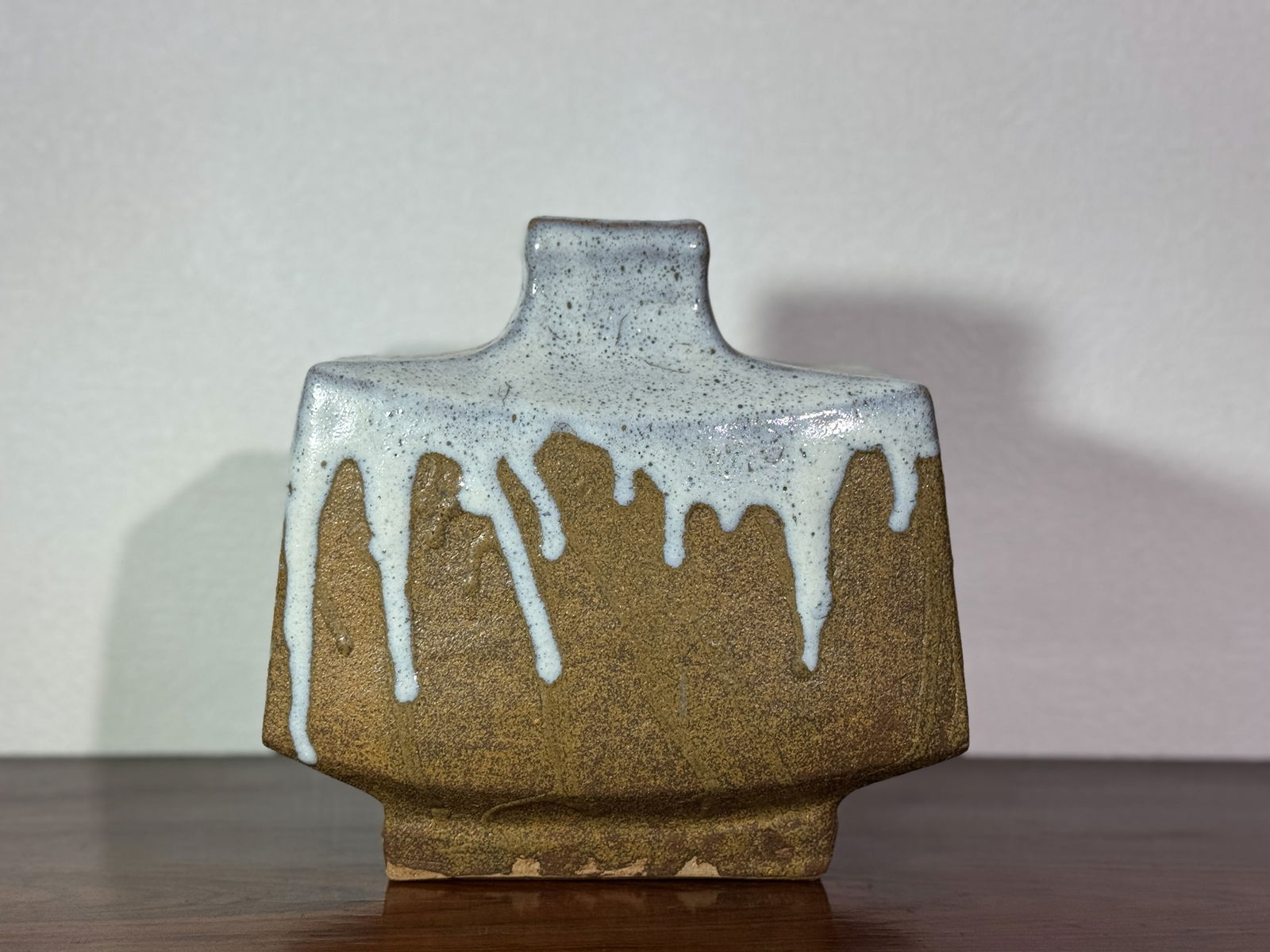 JAPANESE STUDIO POTTERY FLASK VASE WITH DRIP GLAZE (1 of 11)