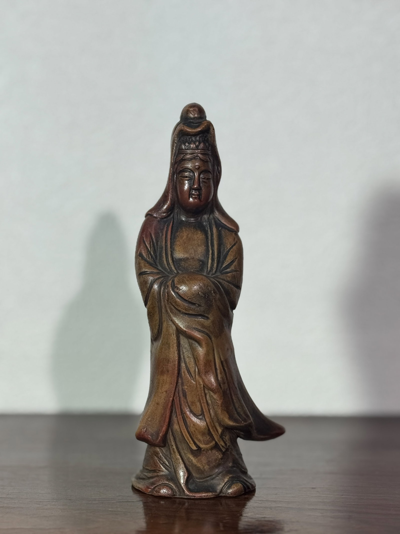 JAPANESE BIZEN KILN PORCELAIN KUANYIN: Japanese bizen kiln porcelain kuanyin of standing form. Dimensions: Height: 6.8 in. (17.3 cm) Note: This item is in New York, where it can be shipped from.