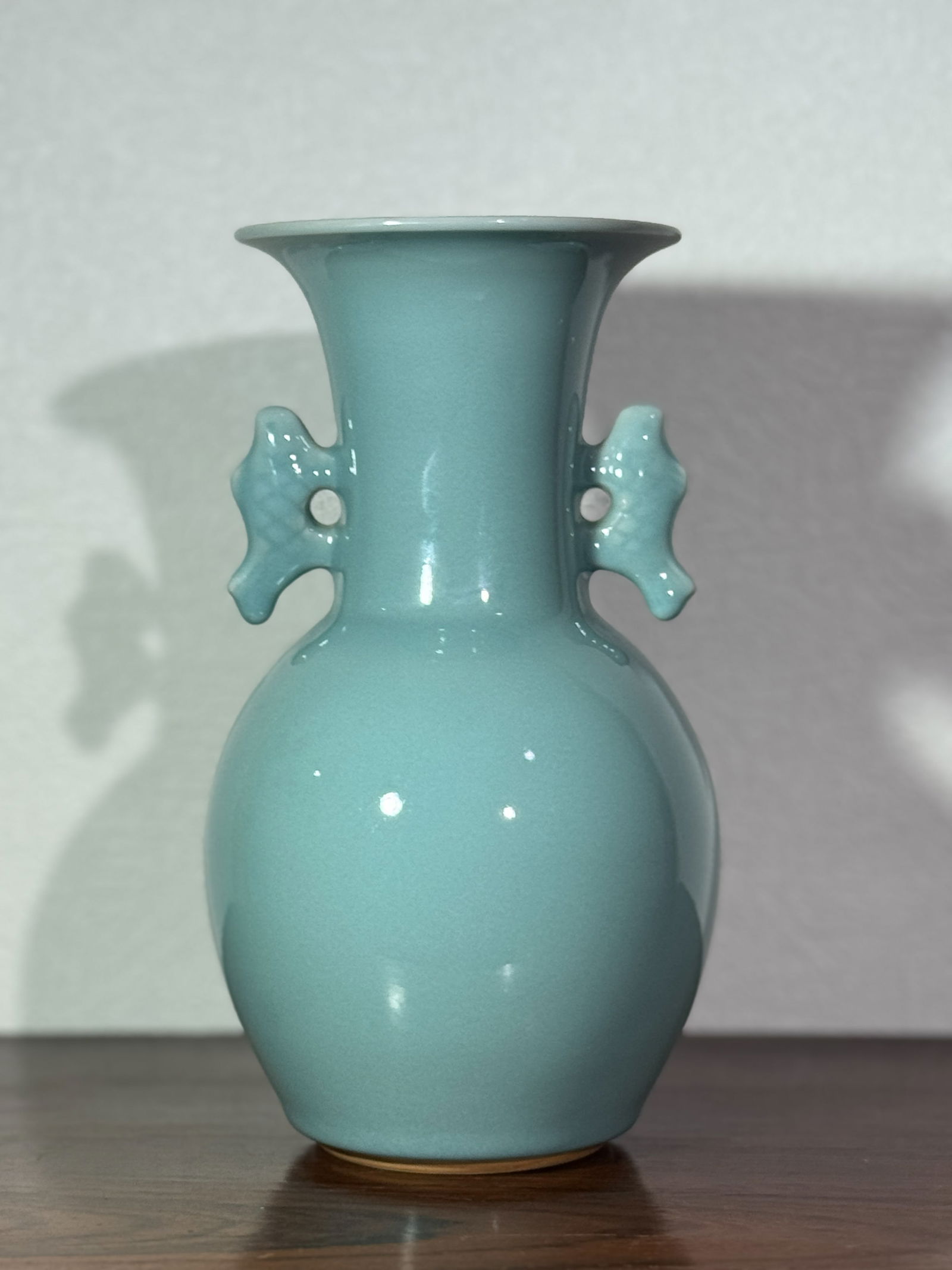 JAPANESE STUDIO PORCELAIN CELADON GLAZED VASE WITH DOUBLE FISH EAR (1 of 8)
